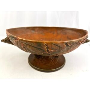 Vintage Roseville Bushberry Console Bowl Brown Art Pottery 1940s